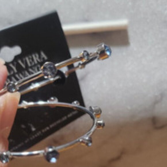VERA WANG Rocker Chic Silver Blue Crystal 2" Hoop Earrings**NEW! - Picture 4 of 5